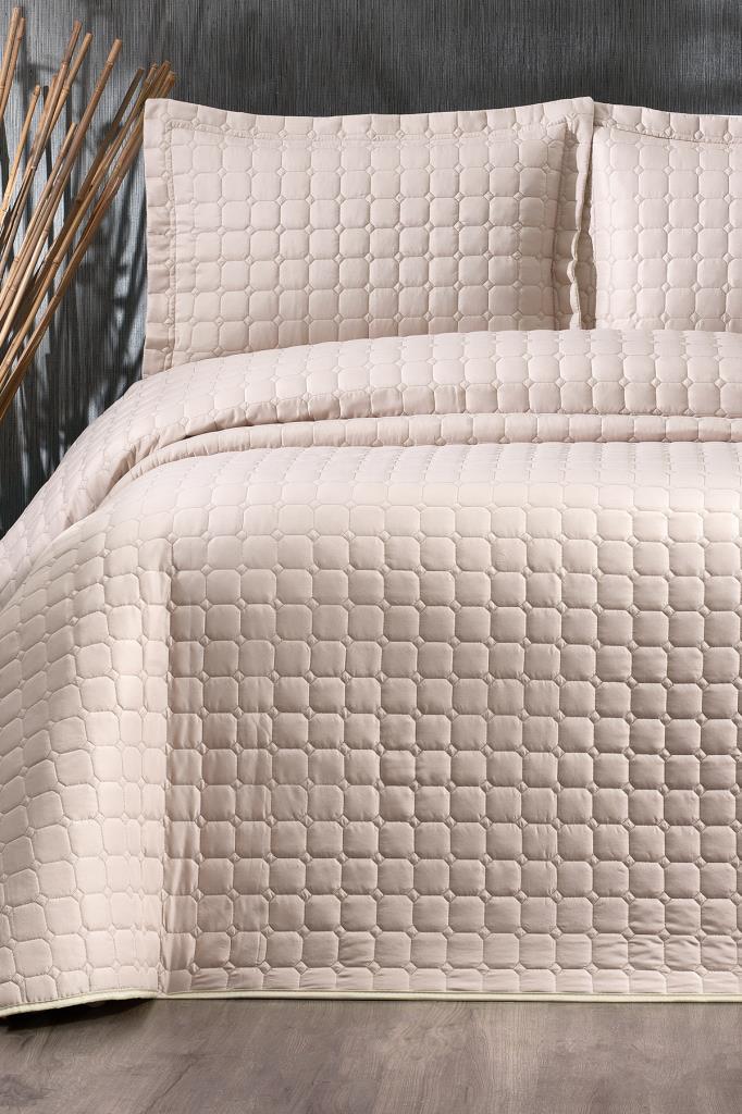 Estiva Quilted Bedspread Set 3pcs, Coverlet 250x260, Pillowcase 50x70, Double Size, Cappucino
