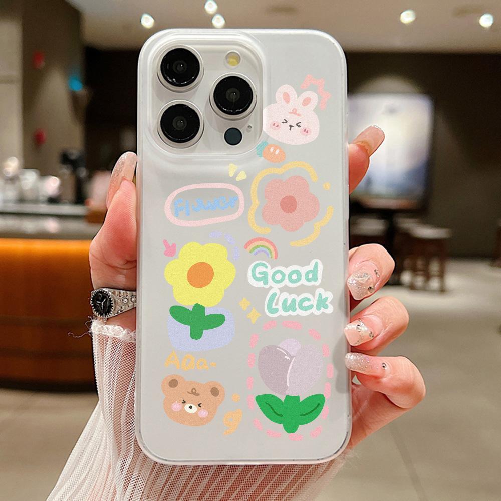 Θήκες κινητών τηλεφώνων για iPhone 11 13 15 Pro Max 12 14 Pro Max Θήκη iPhone 16 15 Plus 13 Pro 12 Frosted Texture Painted Cartoon Flowers