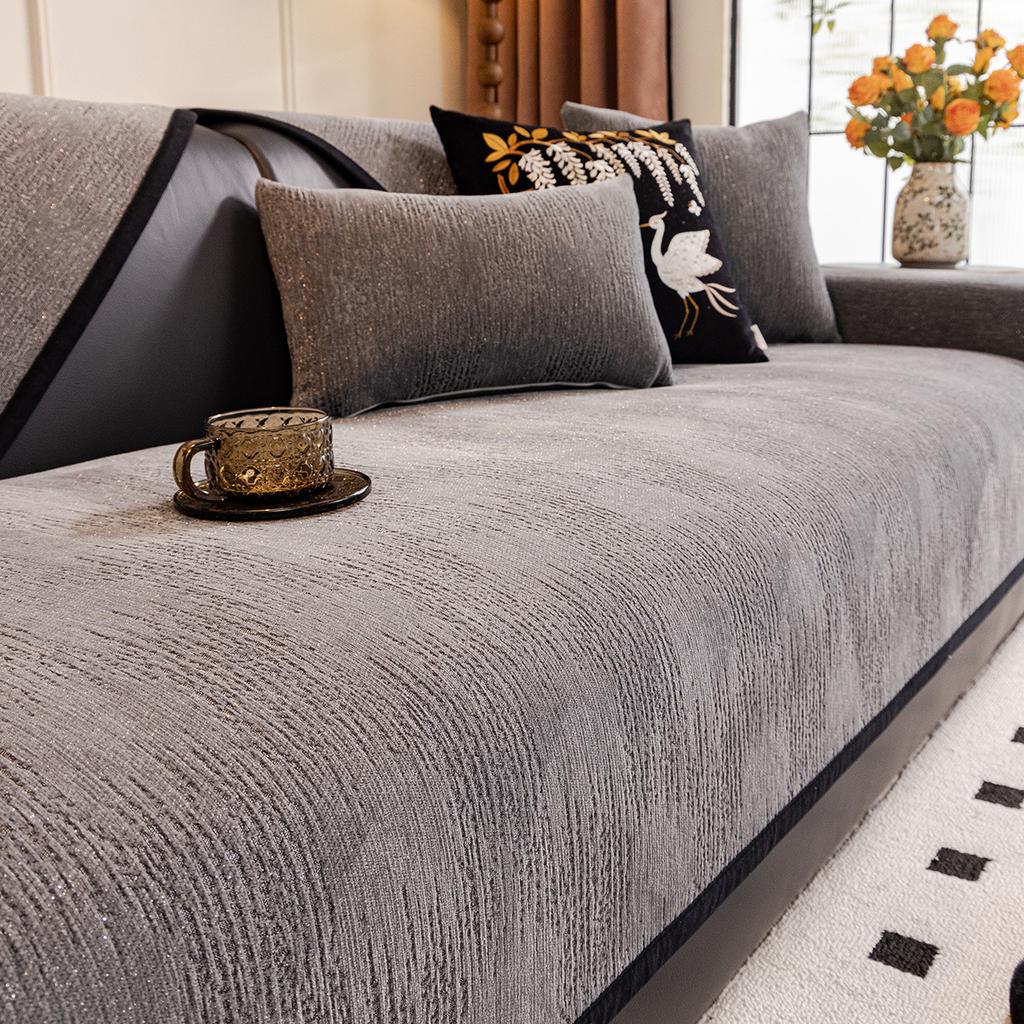 Thickened Four Seasons Light Luxury Sofa Cushion Non-Slip Advanced Sense Straight Row Leather Sofa Cushion Four Seasons Universal Cover