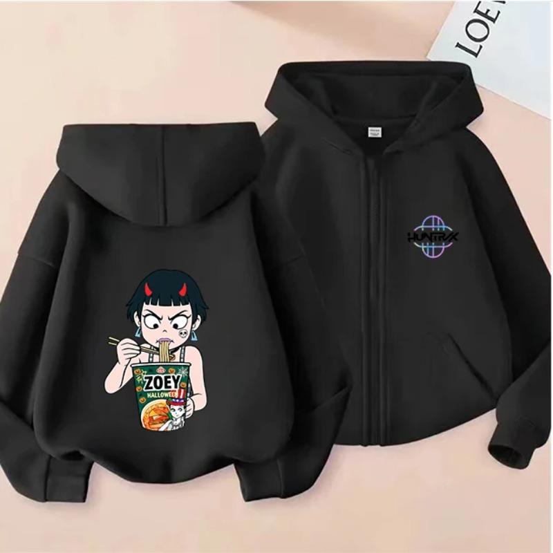 Christmas Gift Kids Zipper Hoodie Warm Fashion Interesting Creative Kpop Demon Hunters Cartoon Anime Comfortable Zipper Hoodies