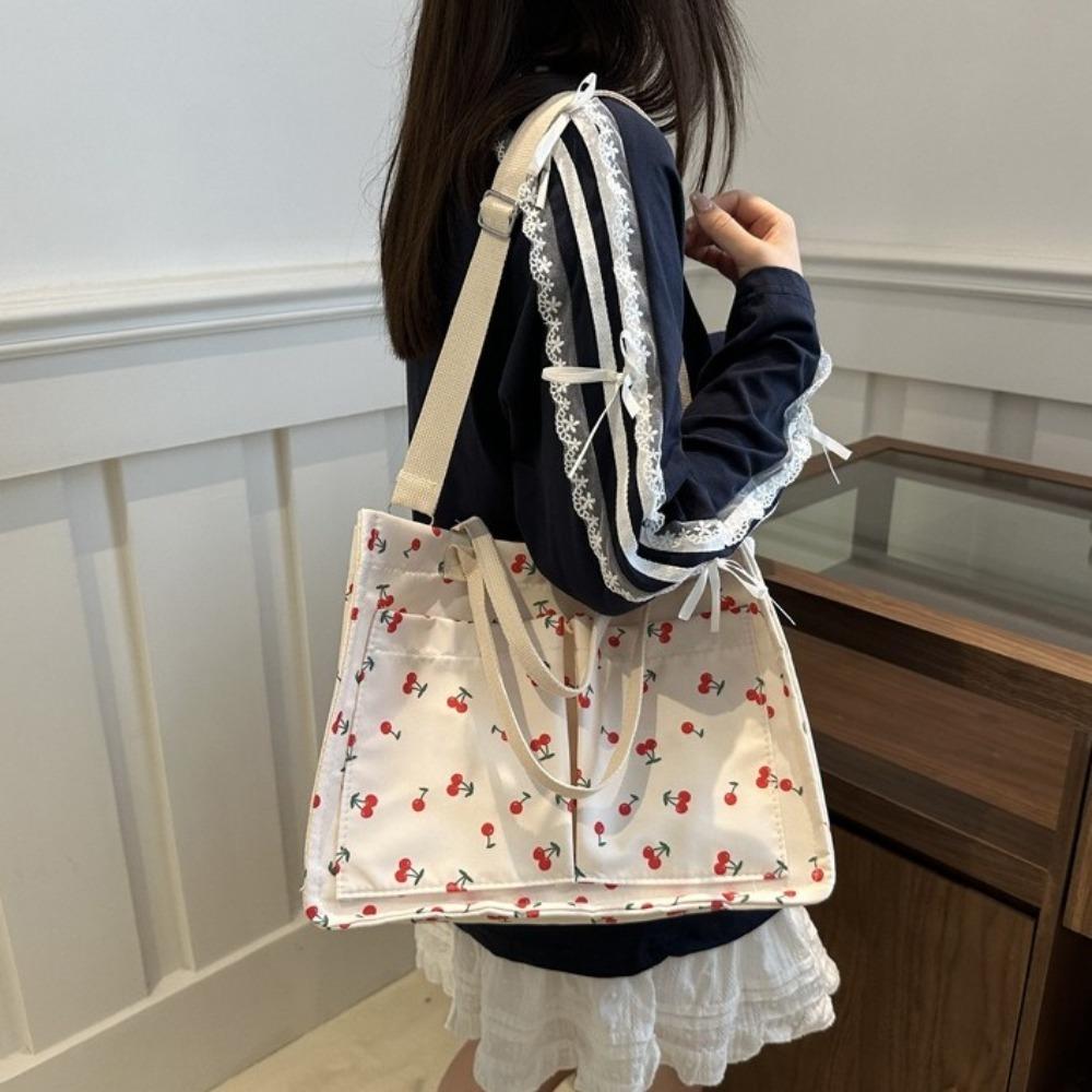Large Capacity Cherry Tote Bag Korean Style Canvas Handbag Fashion Women Shoulder Bag  Student