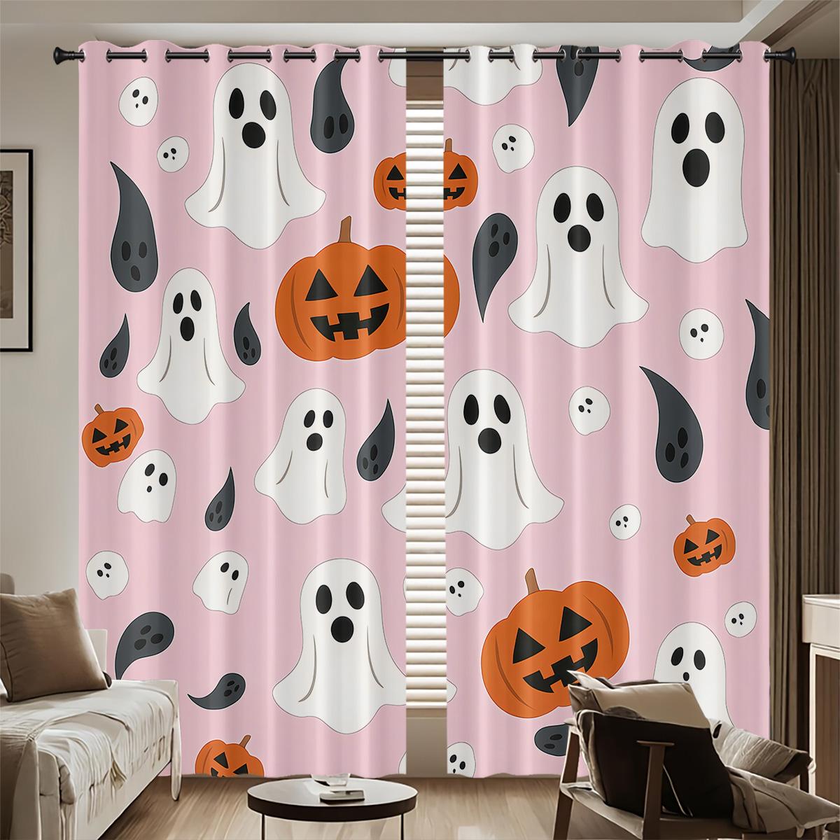 

Halloween Cartoon Ghost Print Blackout Curtains, 2 Panels with Grommets, Bedroom Living Room Decor 140x160&Grommet Top