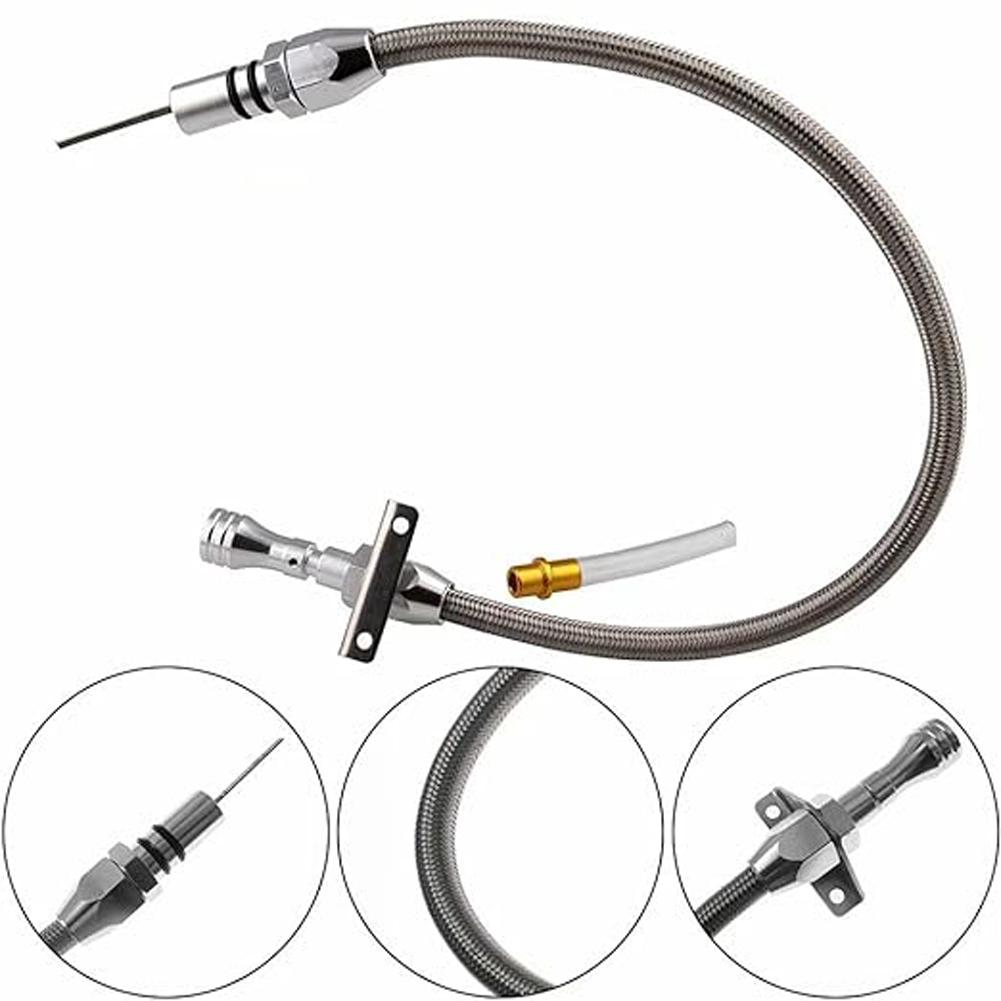Transmission Dipstick Stainless Braided Hose Flexible Transmission Dipstick for Chevy GM TH350 TH400 SBC BBC