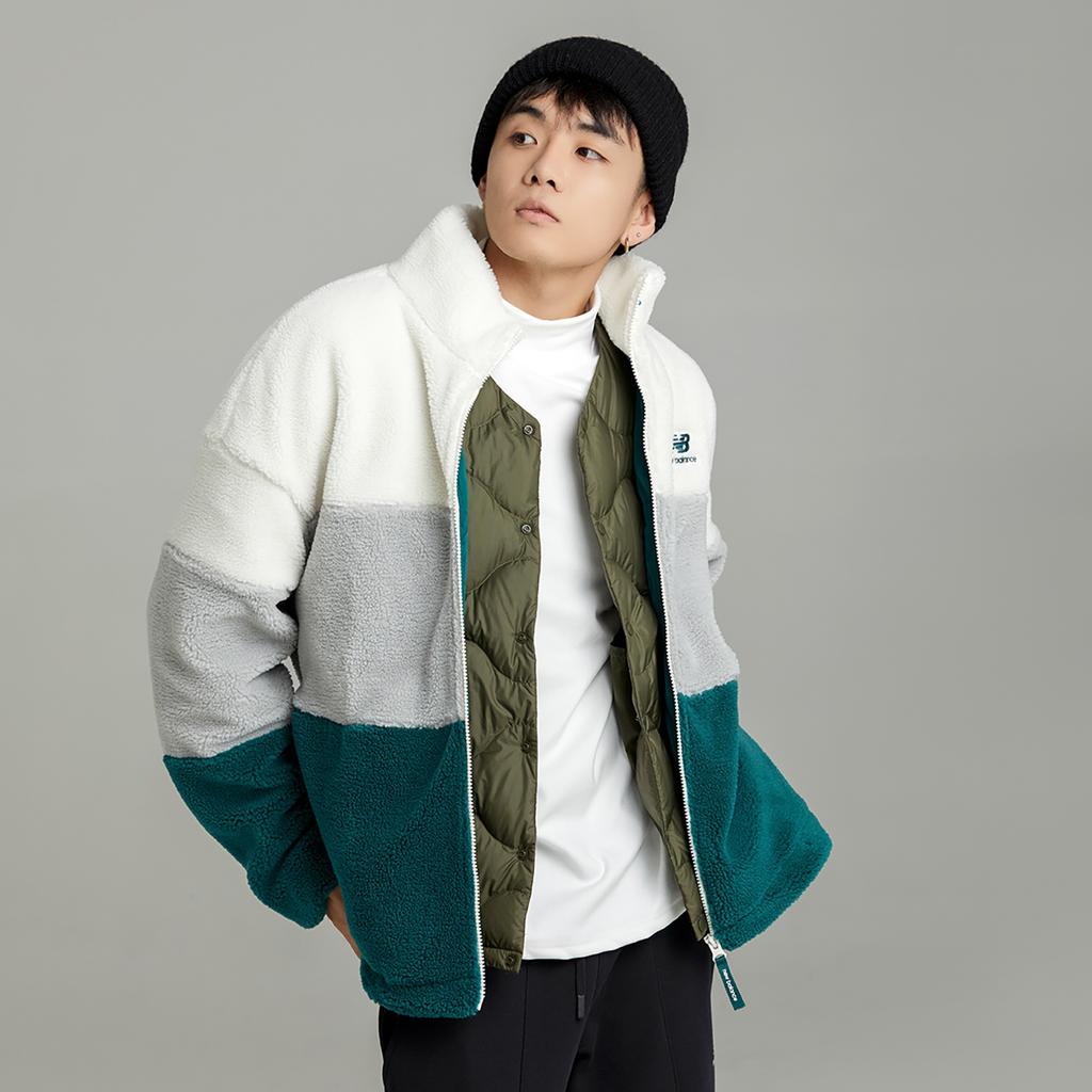 New Balance Plus Colorblock Patch Detail Zip Up Teddy Jacket Asia Sizing 'White Grey Green' Unisex 6DC44823-HT