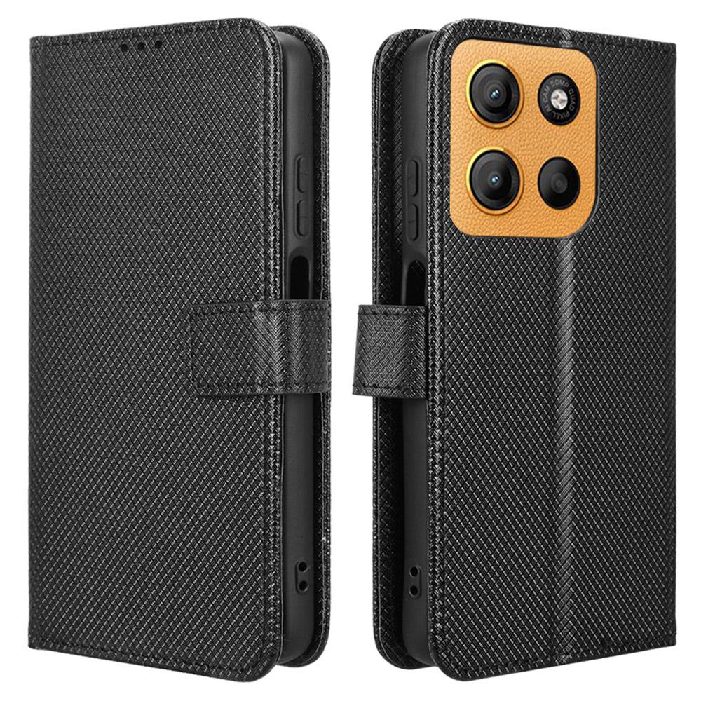 

For Motorola Moto G15 4G/G15 Power 4G Case PU Leather Diamond Texture Wallet Phone Cover Black