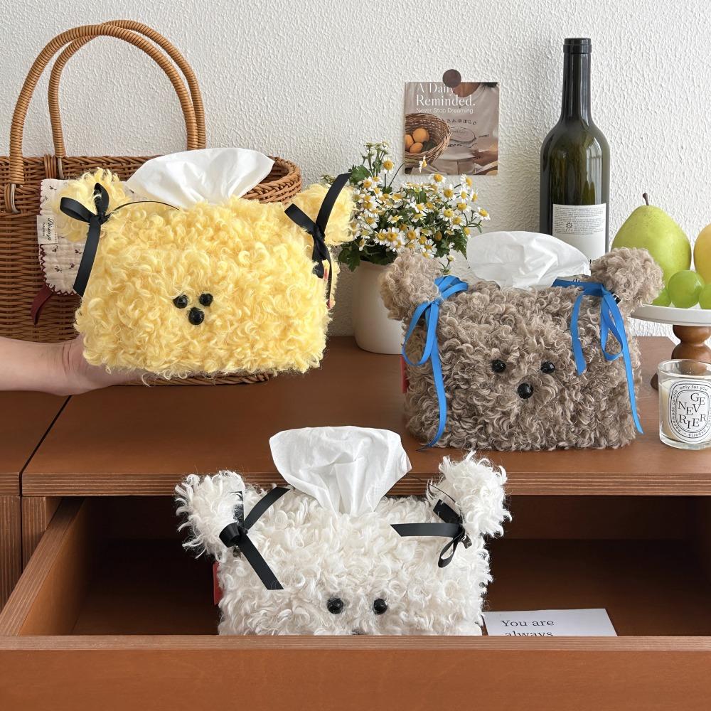 

Puppy Shape Tissue Box Solid Color Desktop Ornaments Practical Plush Napkin Boxes