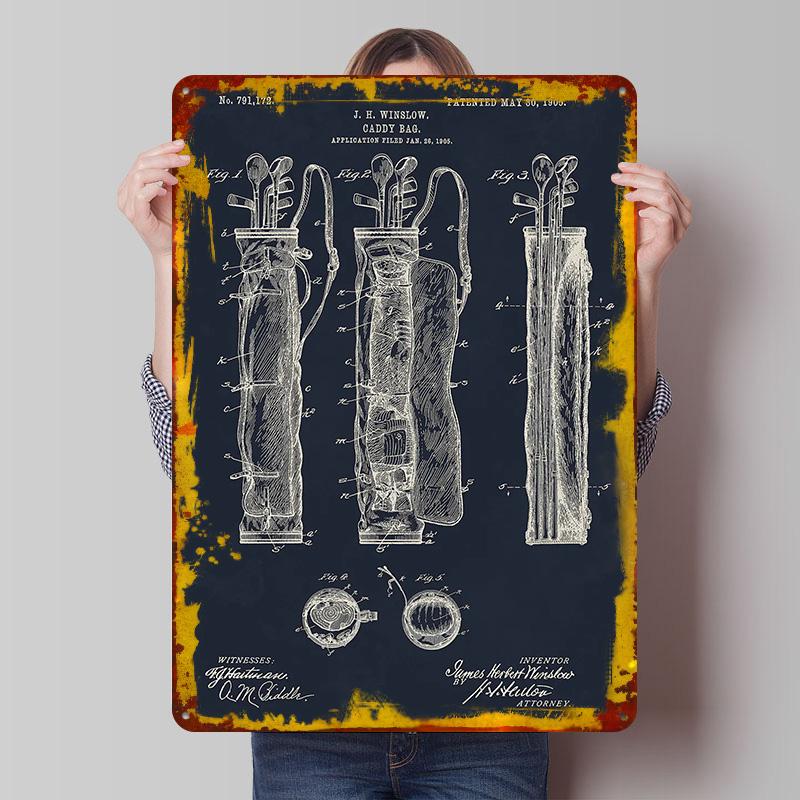 

Vintage Golf Bag Patent Tinplate Poster Customized Wall Art Vintage Retro Metal Signs for Modern Home Decoration Luxury Man Cave 7.9x11.8In(20x30cm)
