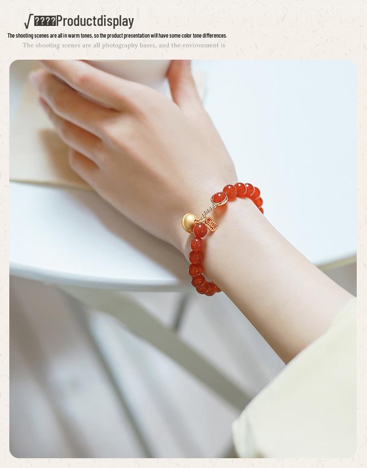 Women's Festive Red Agate and Chalcedony Beaded Bracelet with Bells - Chinese Hanfu Style Accessories