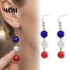 Layered Pendant Earrings 1 Pair Independence Day for Women, Red White Blue Beads Dangle Drop Boho Style Earrings, 4th of July Patriotic Jewelry