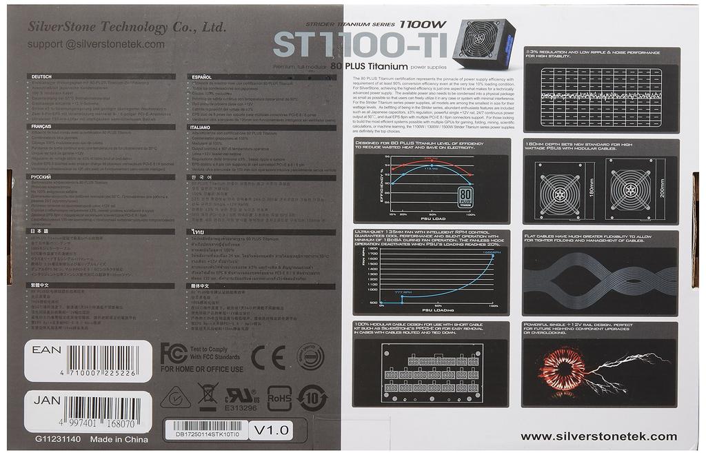 SilverStone 1100W 80PLUS TITANIUM Full-Modular ATX Power Supply SST-ST1100-TI