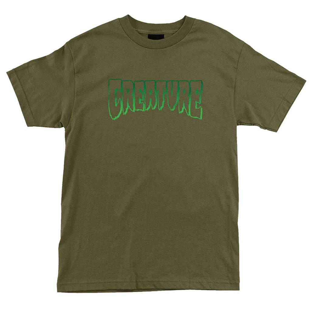 Maglietta Creature Skateboards Logo Contorno Verde Militare