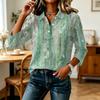 Women's Fashion Casual 3/4 Sleeve Patchwork Marble Print Shirt Button Down Collar Loose Fit Top for Everyday Wear