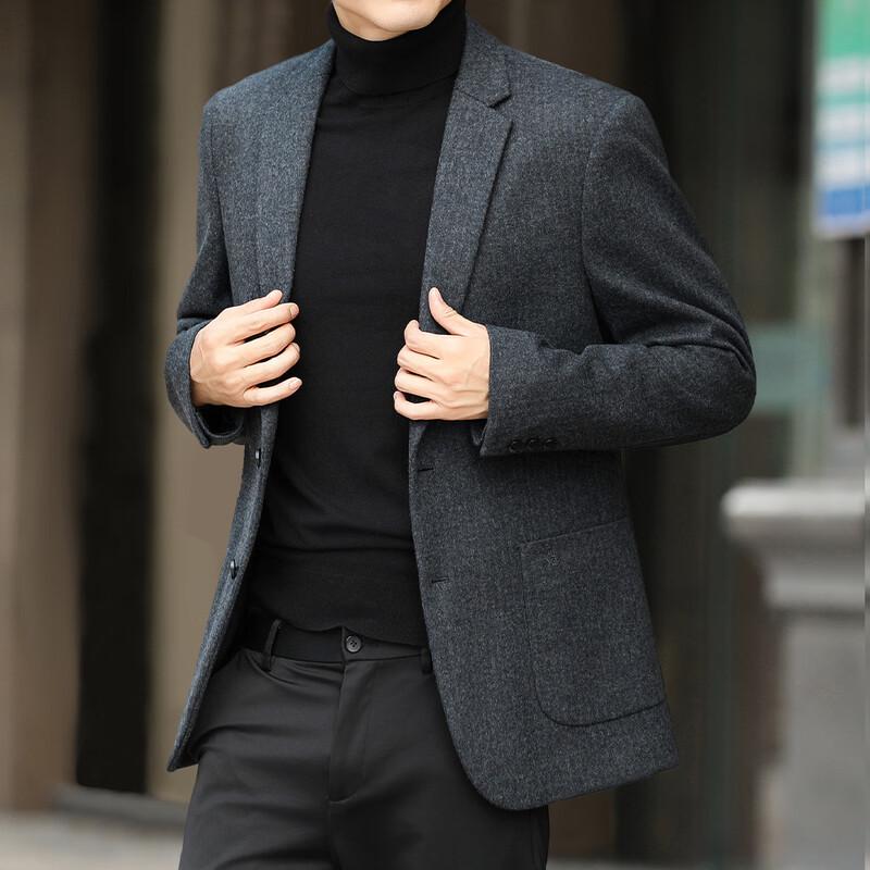 Futing Men's Wool Blend Easy-Care Business Casual Blazer