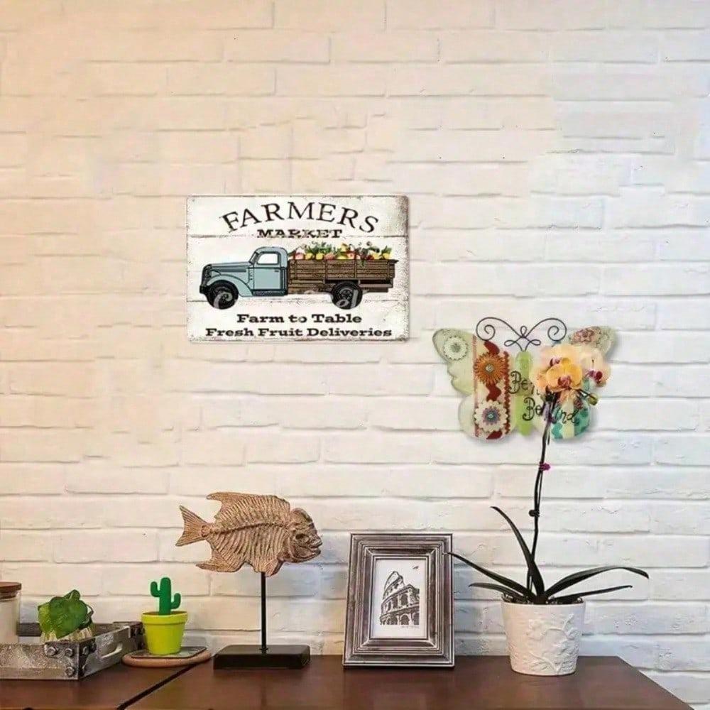Farmhouse Farmers Market Tin Sign Farm To Table Kitchen Wall Decor Rustic Metal Art Gift Dining Room Home 1P