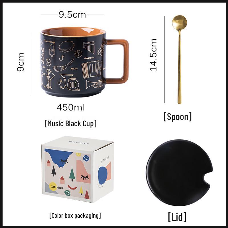 Large Capacity Retro Black Ceramic Mug with Lid