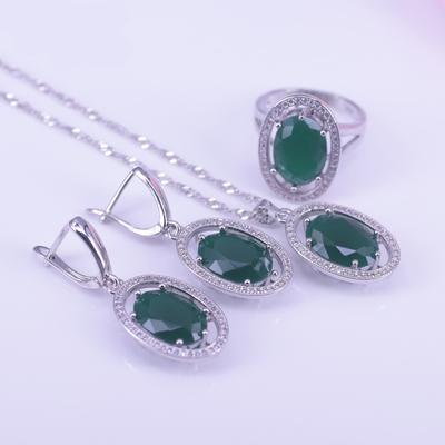 Zircons Top Zircon Geometria Jade Prata 925 Conjunto de joias para mulheres Brincos Anel Colar Conjunto de joias de noiva