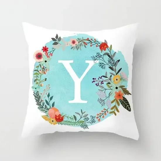 A-Z Letter Cushion Cover Blue Floral   Soft Throw Pillow Cover Decorative Sofa Pillow Case Pillowcase