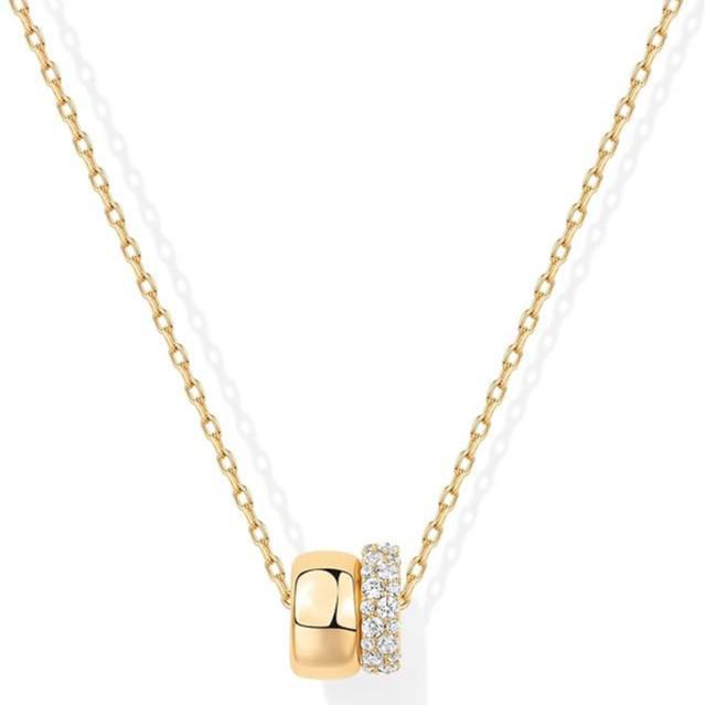 European-American Zircon Double Circle Pendant Necklace - Women s Brass, Real Gold-Plated with Rhinestones золотой