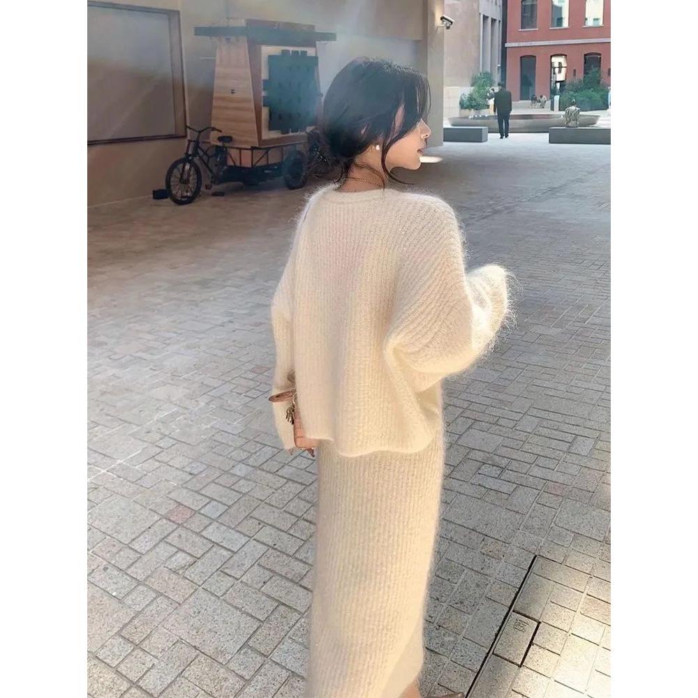Popular Korean Soft Waxy Sweater & Midi Skirt Knit Set for Women - Autumn 2025 Fashion
