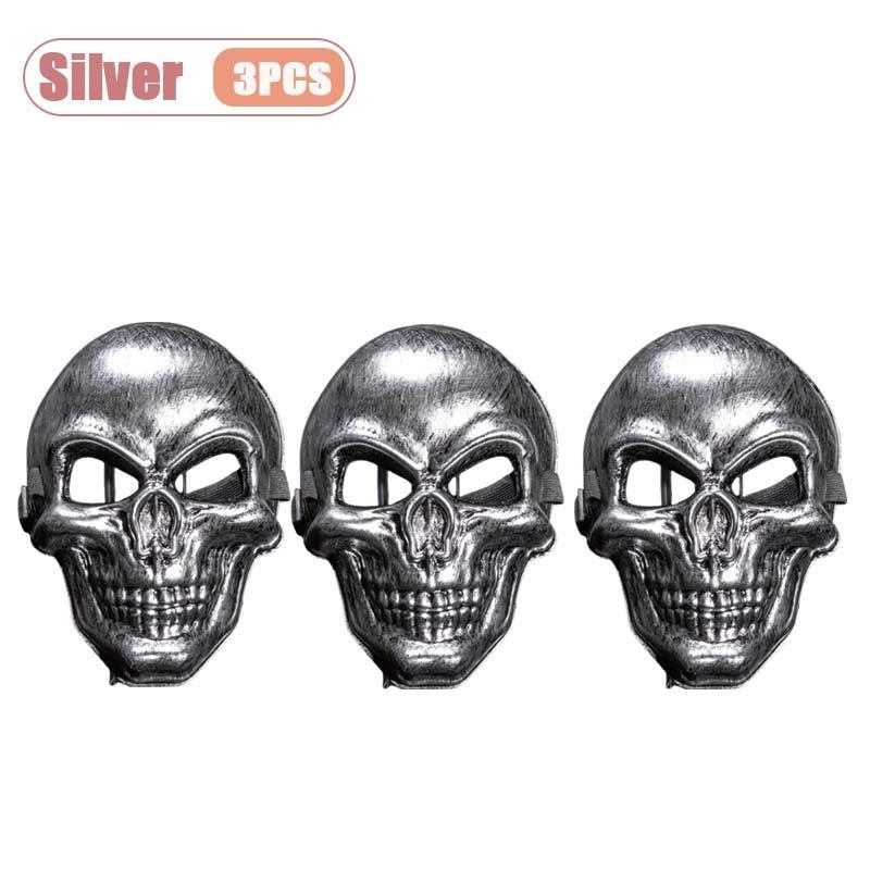 1-10PCS Halloween Horror Skull Mask Creepy Laughing Ghost Face Gold Silver Costume Prop for Party Cosplay Haunted House Decor