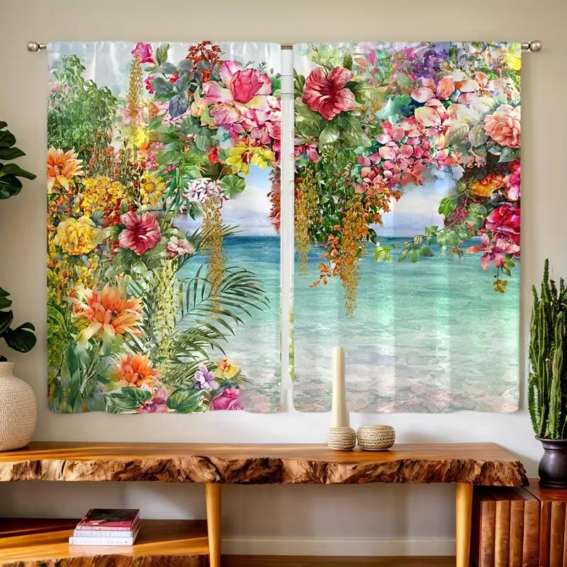 

2 Pcs Spring flowers print curtains suitable for bedroom living room kitchen decoration home decoration window curtain 100*130 HOOK 1pcs