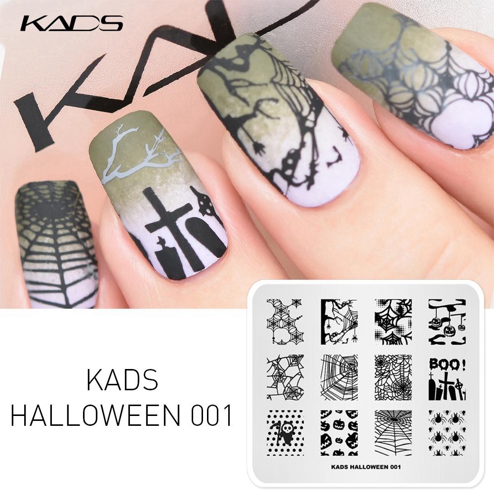 kads Halloween 001 Nagelstempelplatten Geist Kürbiskopf Streifenmuster Bild Nail Art Stempelplatte Druckvorlage