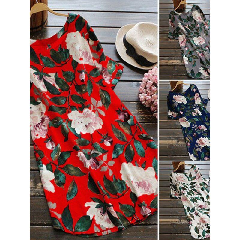 

European Amazon Cotton Linen round-Neck Short Sleeve Dress Beige White M