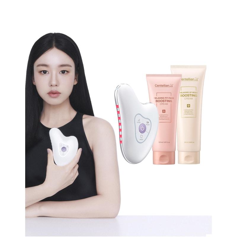 Centellian24 Madeca Prime Ritual White Pearl High Frequency Galvanic Gua Sha Massager + Face Cream 150ml + Body Cream 250ml