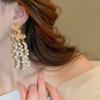 European and American Maple Leaf Tassel Earrings with Faux Pearl and Metallic Silver Needle - Elegant, High-End Jewelry for Women