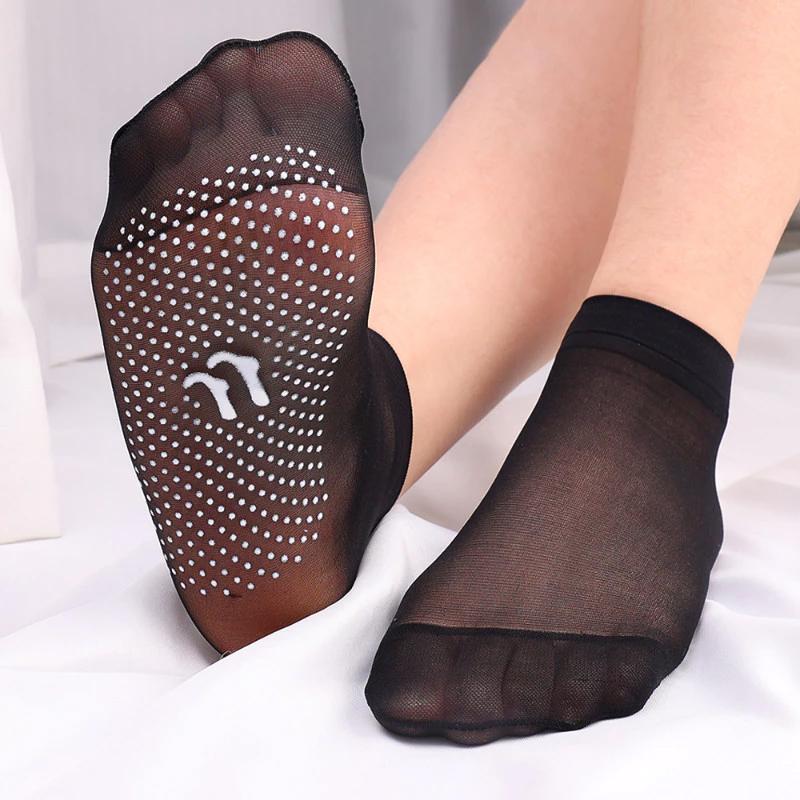 10 Pairs Women Transparent Summer Thin Anti-Slip Socks Set Cool Breathable Ladies Silk Socks