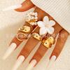 European and American design liquid lava flower opening ring ins baroque imitation pearl set gemstone ring