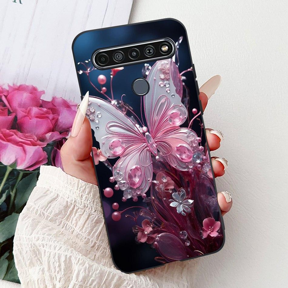 For LG K41S K51S 2020 Elegant Floral Cat Printed Phone Case For LG K41S K51S LM-K410 LM-K510 Black Silicone Soft Cases
