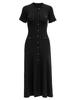 Button Front Short Sleeve Knit Dress with Side Pockets