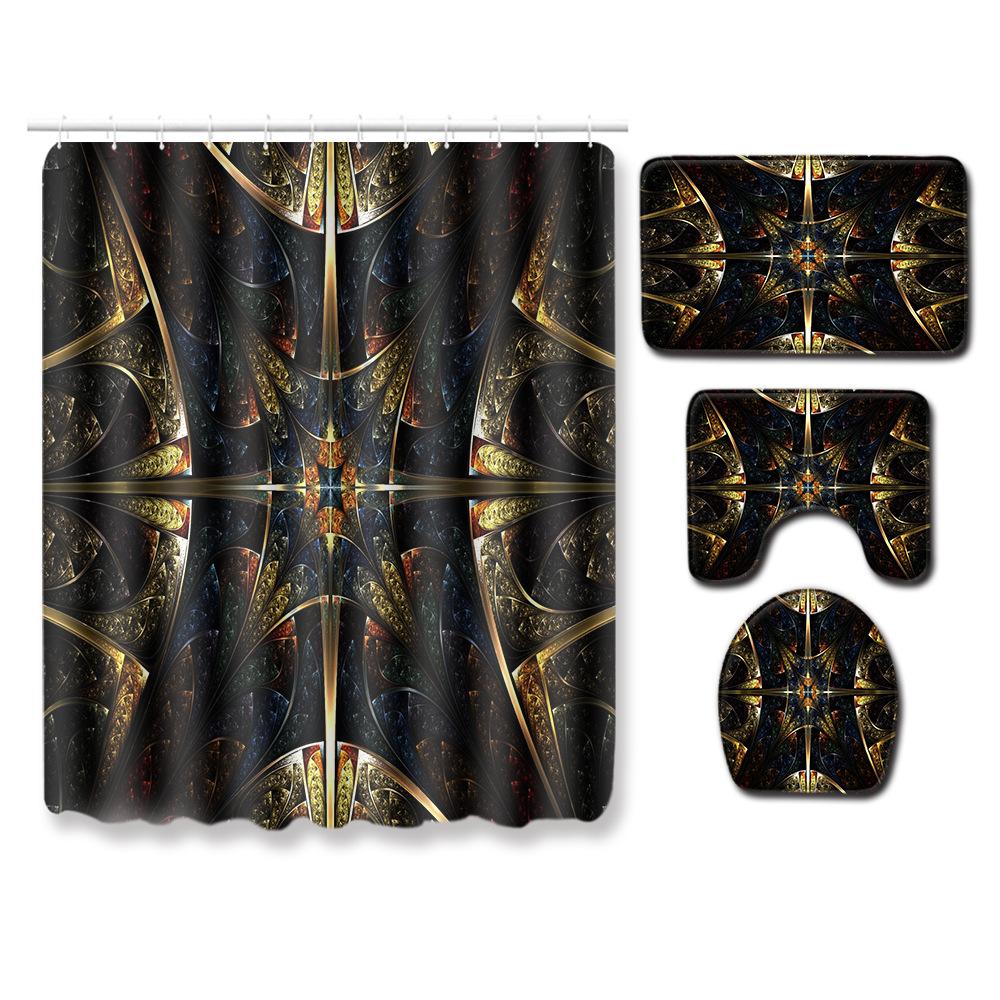 Cool Pattern Shower Curtain Floor Mat Combination Four-Piece Set Bathroom Toilet Carpet Mat Foot Mat
