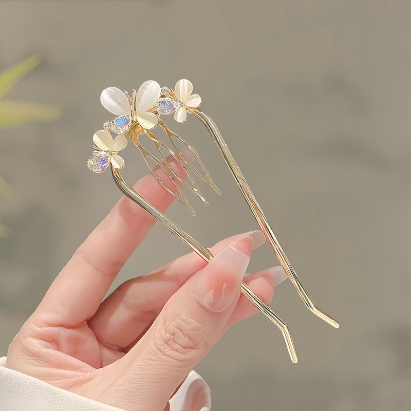 Antique Butterfly Flower Bamboo U-shaped Hairpin Super Fairy Retro Pearl Fringed Hairpin Hanfu Ancient Hairpin Accessories