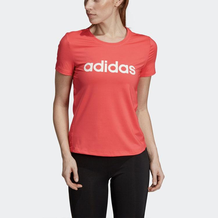 Adidas W D2M Lo Tee Training Logo Print Vintage Round Neck Short Sleeve T-Shirt Women Tops Bright-Pink Fluorescent DU2083