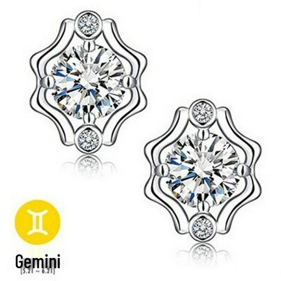 Wei Hua Retro Zodiac Silver-Plated Zircon Stud Earrings for Women