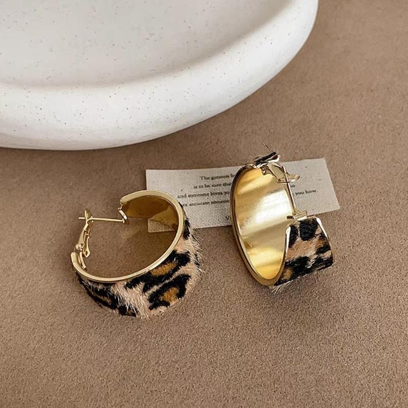 Oversized Retro Leopard Pattern Circular Earrings Artistic Geometric Ear Accessories Statement Jewelry Gift For Her