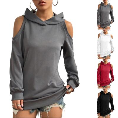 Damesmode Casual Effen Kleur Lange Mouwen Off-shoulder Hoodie