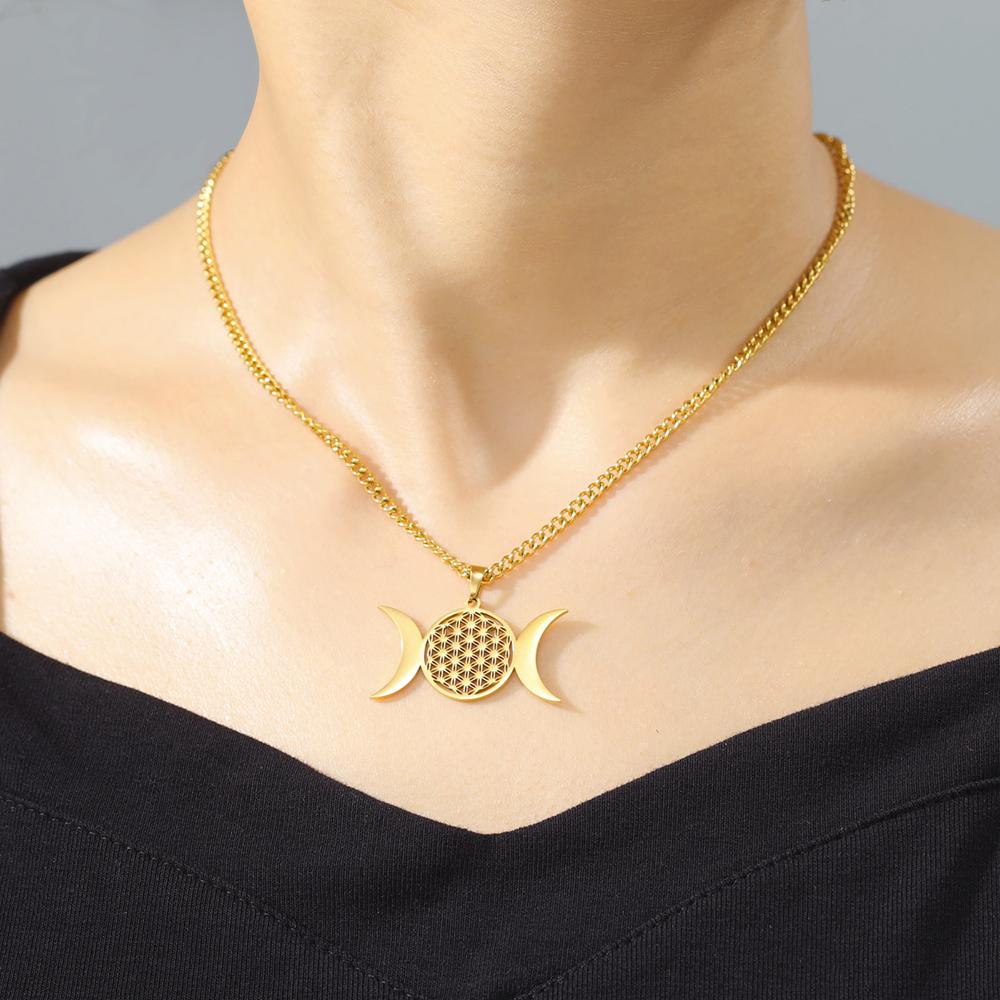 Dawapara Čakra Květ života Náhrdelník Posvátná geometrie Mandala Přívěsek Amulet štěstí Šperky z nerezové oceli Novoroční dárek