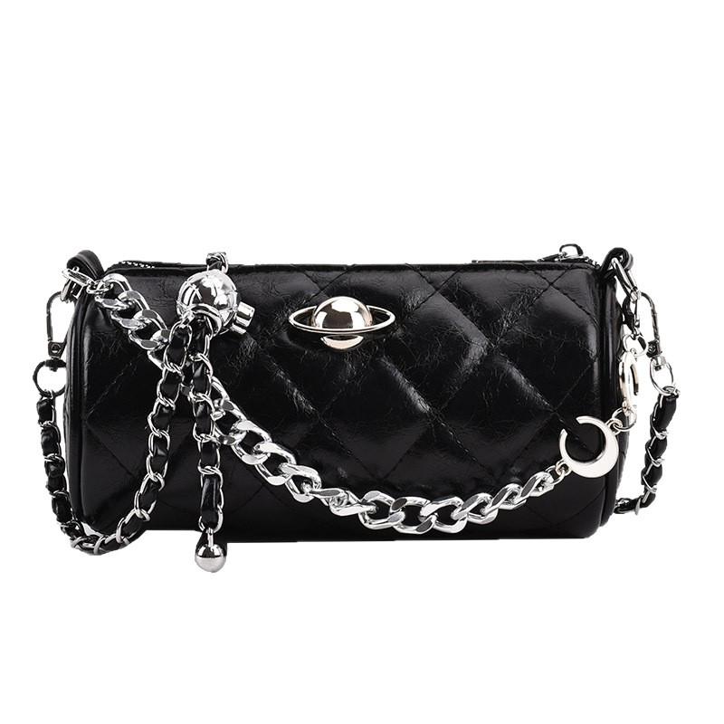 Luxury Diamond Lattice Chain Crossbody Bag: Fashion-Forward, Versatile Round Cylinder for Women