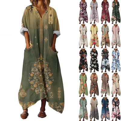 Sukienka damska Casual Zwiewne sukienki Dekolt V Wakacyjna Boho Plażowa Letnia sukienka