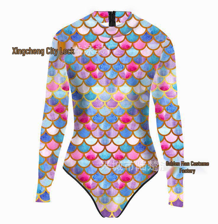Mermaid Style 3D Fish Scale Women's Long Sleeve One-Piece Swimsuit