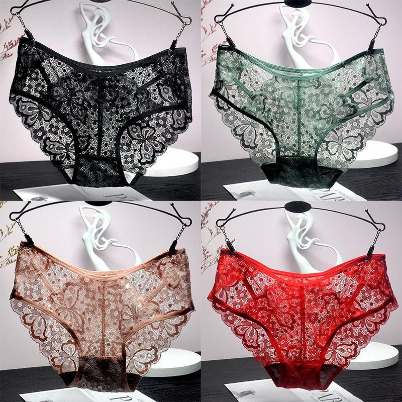 4PCS Warme Sexy Spitzenhöschen Nahtlose Unterwäsche Neue Dessous für Frau Solide Weiche Slips Weibliche Underpanties