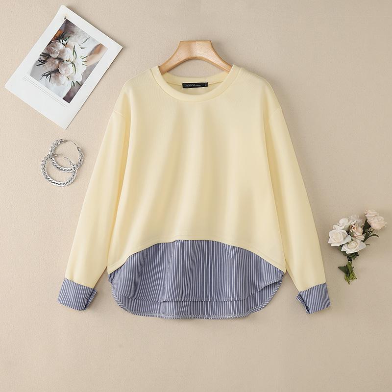 

ZANZEA Женские повседневные пуловеры с круглым вырезом, длинным рукавом, свободные, в полоску, с лоскутной вставкой 5XL абрикосовый