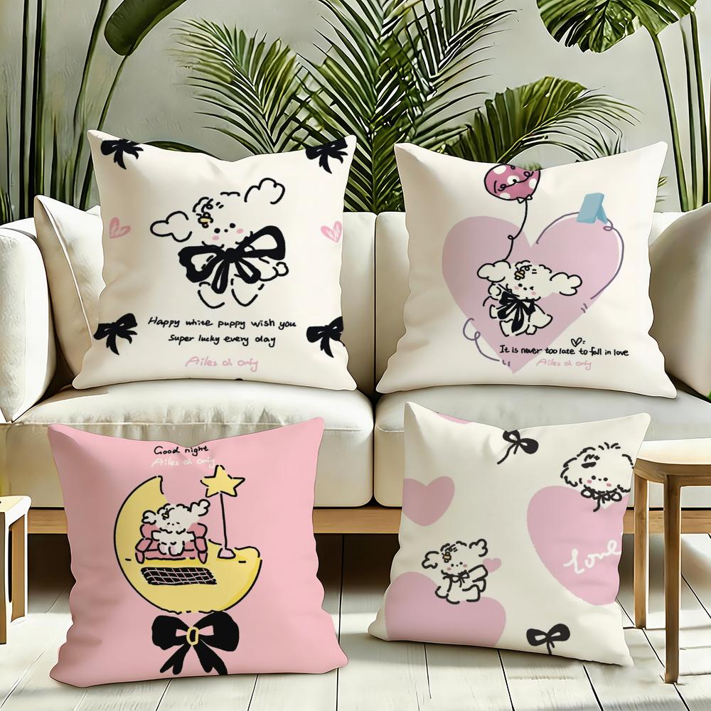 Cartoon Puppy Cushion Cover Silky Short Plush Invisible Zipper Dustproof Sofa Pillow Case for Home Decor