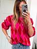 2025 Autumn/Winter Women's Casual Round Neck Color Block Print Sweater - Warm Long Sleeve Top