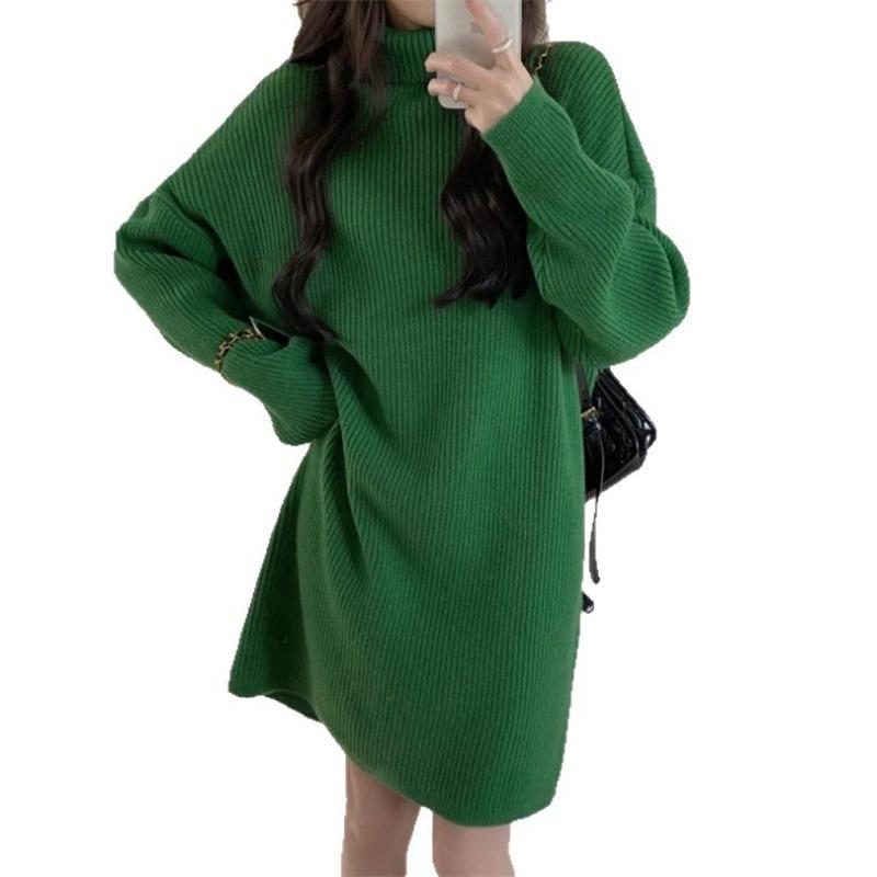Autumn and winter new loose and lazy style turtleneck pullover women's fashion versatile medium and long inner dress