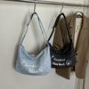 Large capacity retro alphabet canvas handbag, student commuter schoolbag, denim shoulder bag, tote bag for women