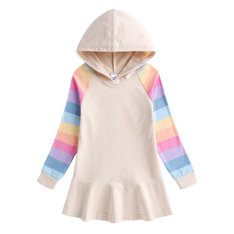 Spring Autumn Lotus Leaf Edge Cartoon Rainbow Girls' Dress Cotton Children's Long Sleeve Hoodie Hundred Fold Princess Dress
